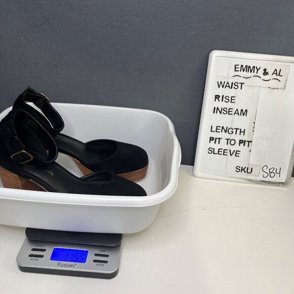 House of Harlow Tanner Platform Block Heels Size 9.5 Black Suede Wood Chunky EUC - Picture 14 of 14